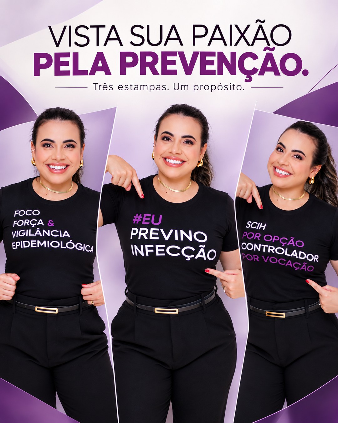 Capa da coleção de camisetas Vista sua paixão pela prevenção, com três estampas